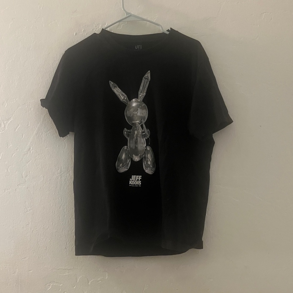 Uniqlo Black Kids T-Shirt with Silver Bunny Design